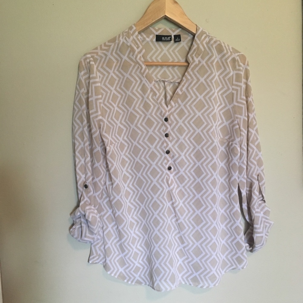 A.N.A sheer subtle neutral blouse size M